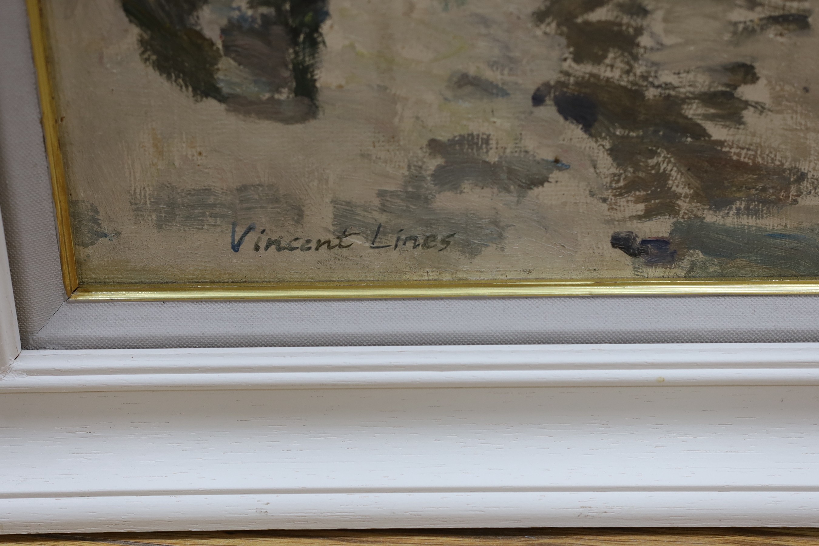 Vincent Lines (1909-1968), oil on board, 'Cooper's Arms, Crowboro', signed with Exhibition labels verso, 50 x 60cm
